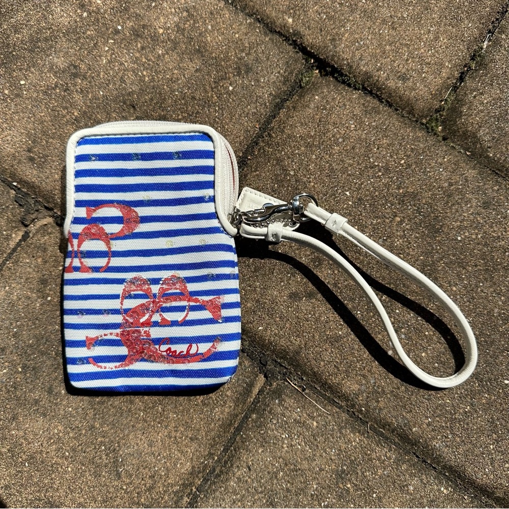 NWOT Coach Nylon Nautical Stripe Wristlet